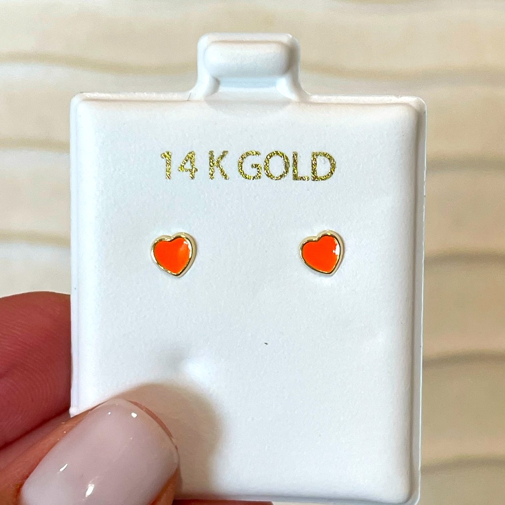 14k Orange Heart Earrings